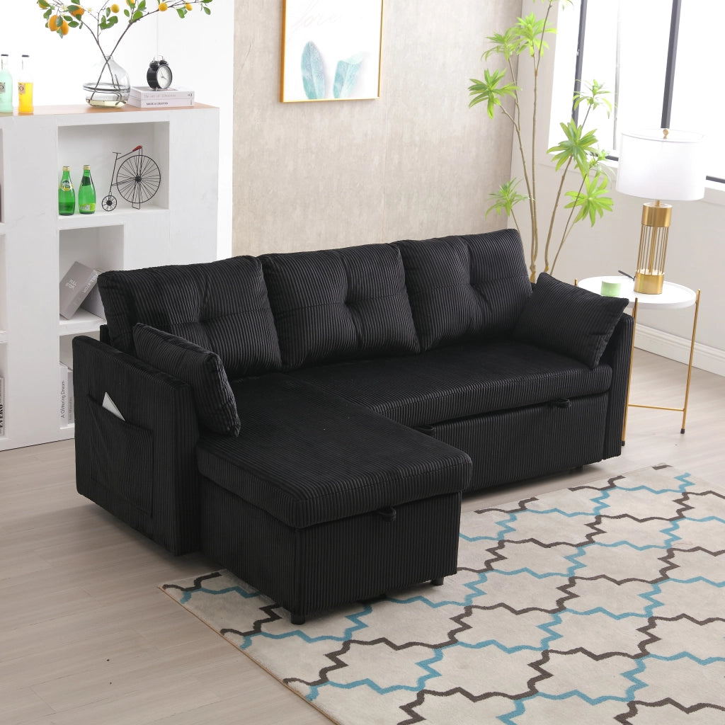 Divano letto modulare con contenitore e sedute intercambiabili 206x108 cm; nero