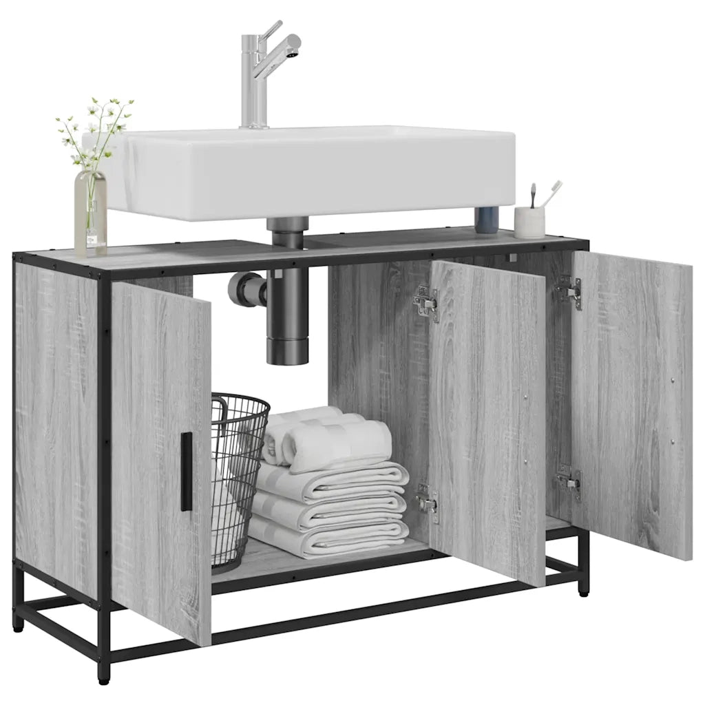 Mobile Lavabo Bagno Grigio Sonoma 90x33x60 cm Legno Multistrato