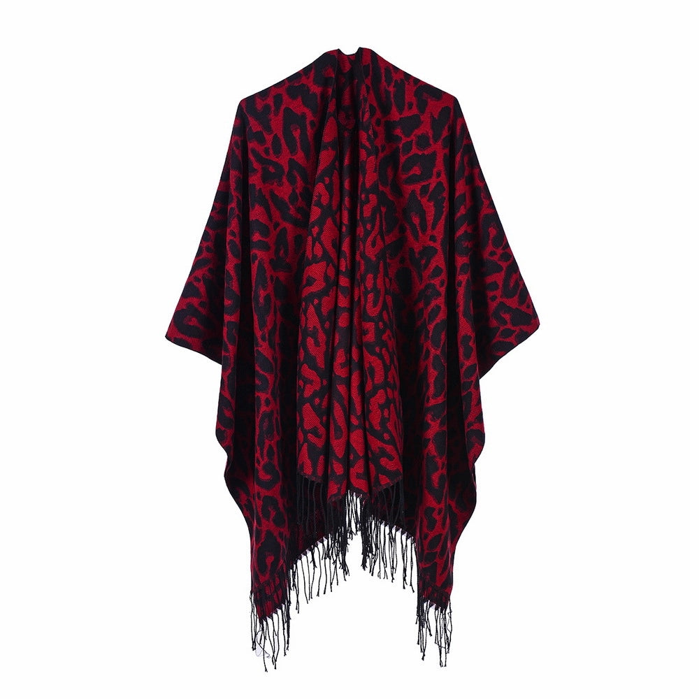 Sciarpa da donna in stile streetwear europeo e americano, scialle/mantella caldo/a doppio uso in tinta unita con nappe per autunno e inverno.