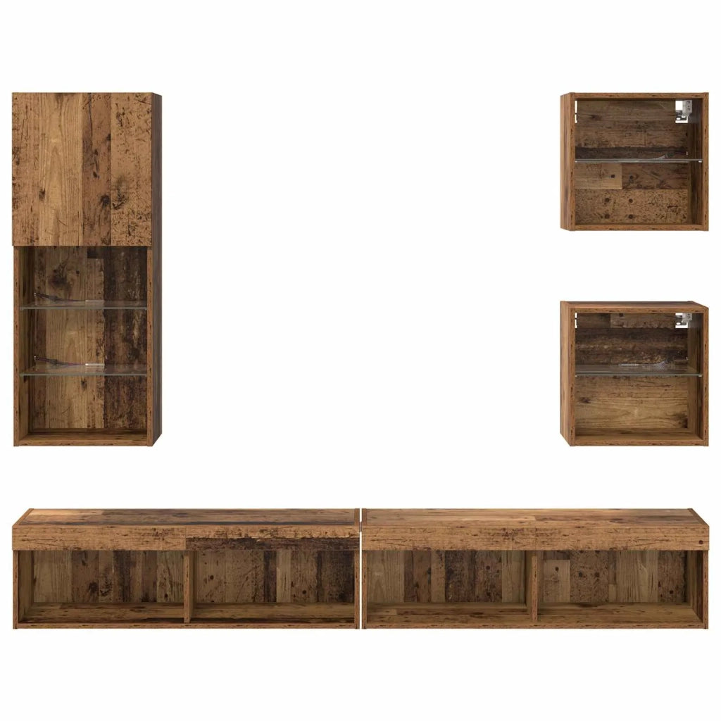 Unità a muro per TV con LED 5 pcs Legno vecchio 3402950