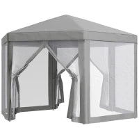 Gazebo da Giardino Esagonale con Doppio Ingresso, in Metallo e Poliestere, 3.9x3.9x2.5 m, Grigio