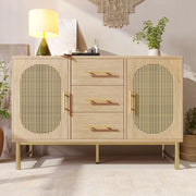 Cassettiera Credenza con 3 Cassetti e 2 Ante in Rattan ¨C MINIMAL ¨C Sonoma, 120x40x74