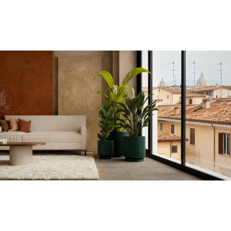 Vaso moderno di design Ø40 H36 in polimero verde lago resistente per interno ed esterno - Made in Italy - Monacis