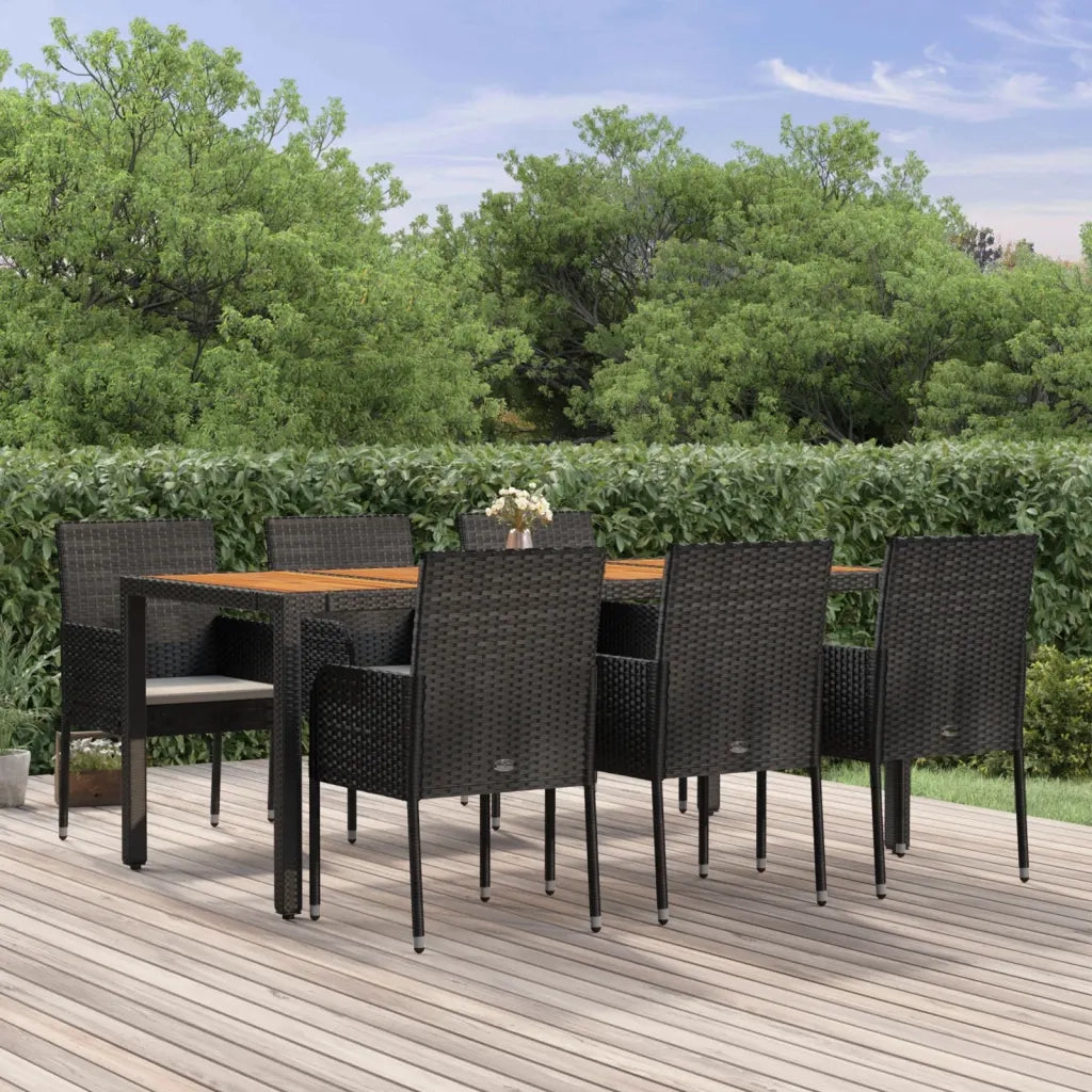 Set da Pranzo da Giardino 7 pz Nero con Cuscini in Polyrattan 3185015