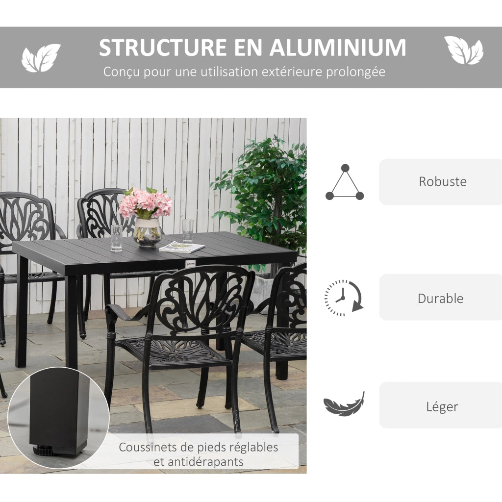 Tavolo da pranzo per giardino 6 posti in alluminio ¨C zephmum ¨C nero 140x90x74 cm