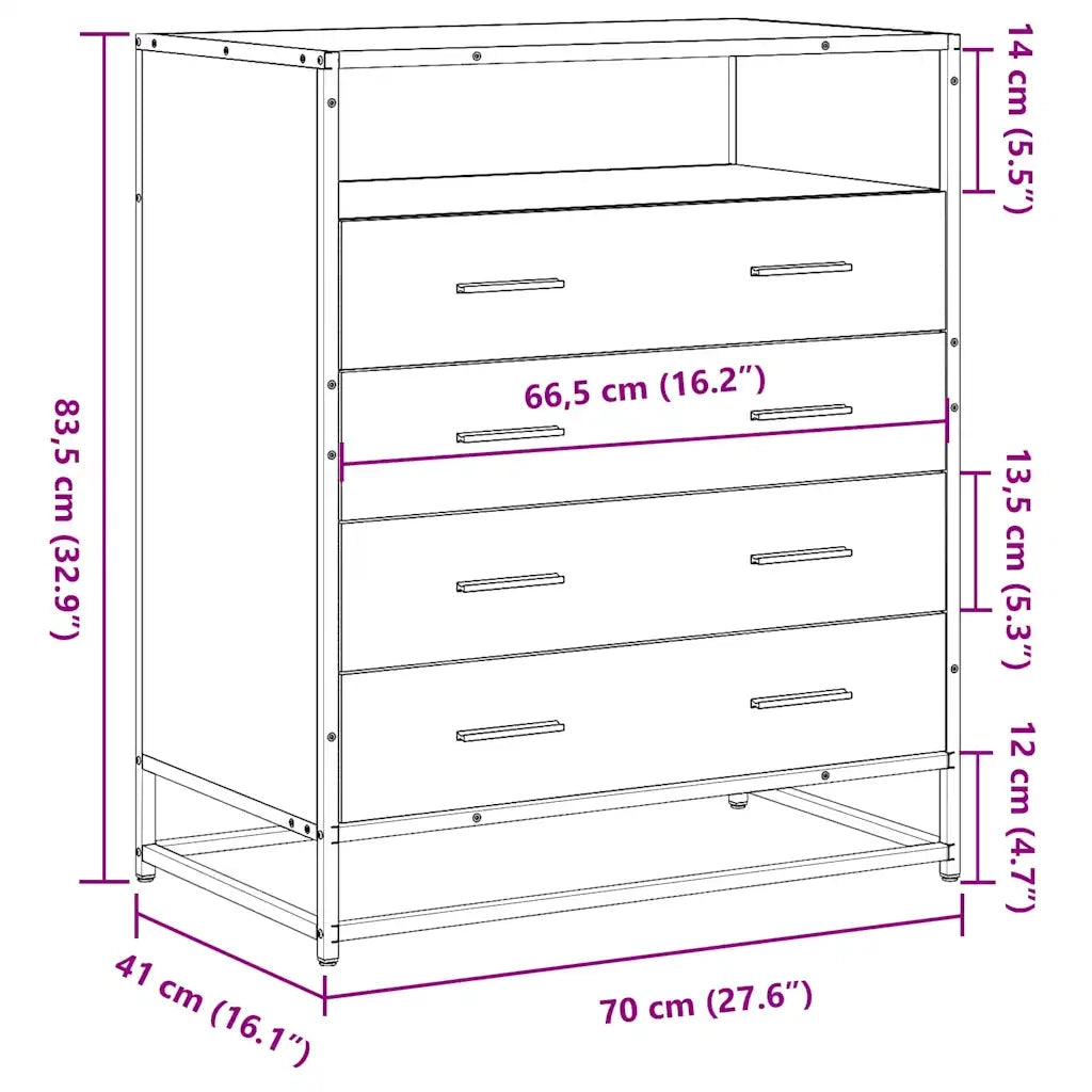 Cassettiera Rovere Fumo 70x41x83,5 cm in Legno Multistrato 849091