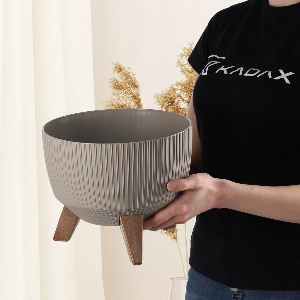 Vaso da fiori KADAX, fioriera, coperchio, gambe, inserto, supporto per fiori, 24 cm, beige, ciotola rotonda