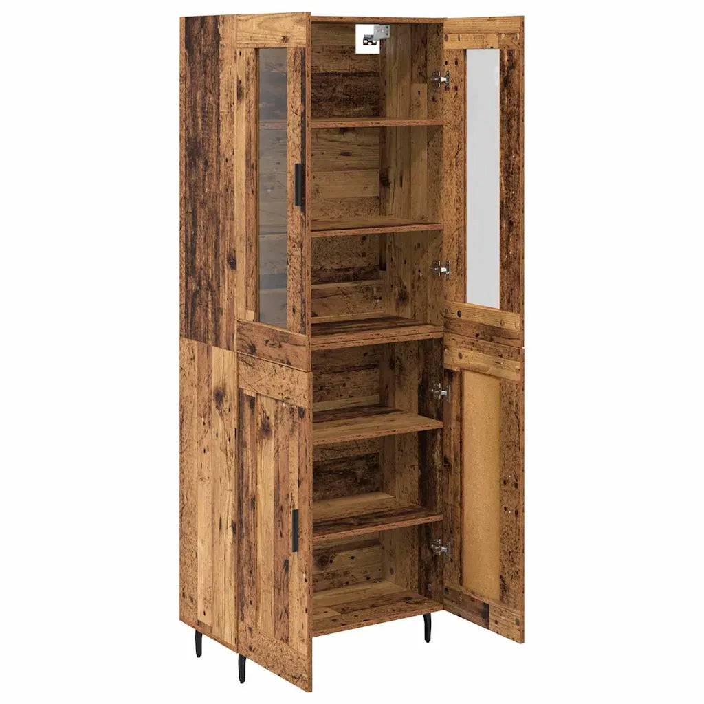 Credenza 2 pcs Legno vecchio Legno Stratificato e Vetro