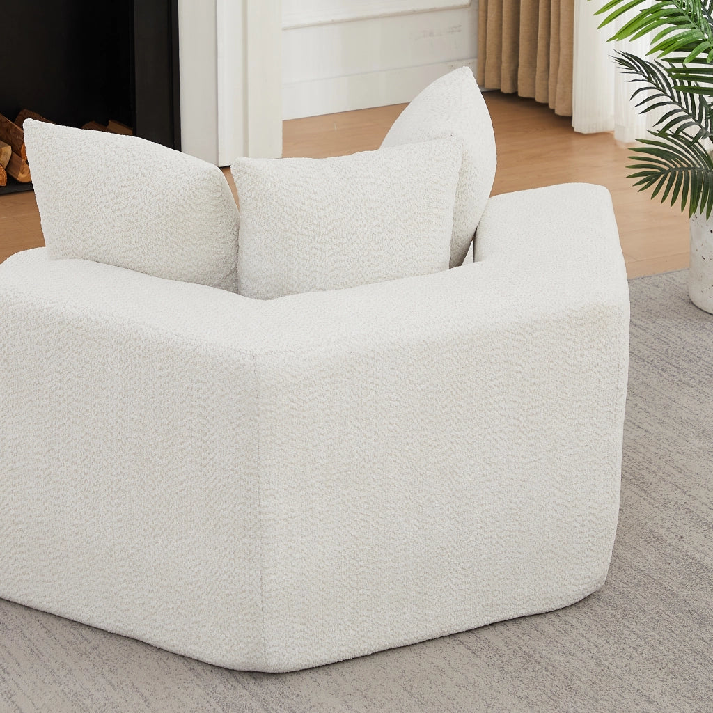 Poltrona lounge modulare esagonale in chenille beige con 3 cuscini e imbottitura in schiuma con molle