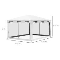 Gazebo da Giardino 4x3 m con Zanzariera e 2 Ingressi, in Metallo e PE, Bianco e Nero