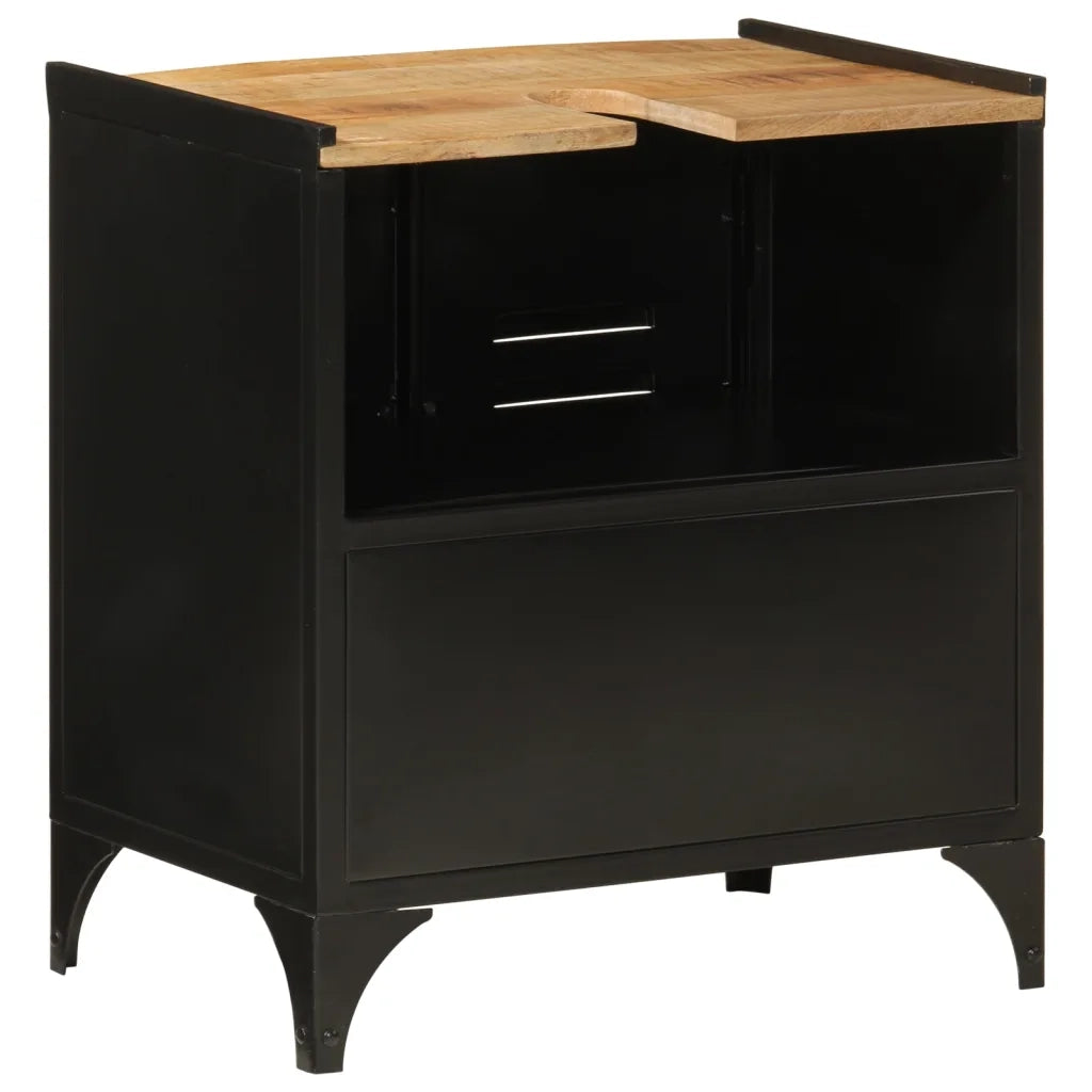 Mobile Lavabo | Armadio Lavabo da Bagno 55x35x60 cm Ferro e Legno Massello Mango