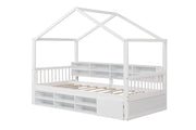 Letto a castello con tetto in legno, Struttura per letto matrimoniale con 14 cubi di stoccaggio Bianco-Lettini per bimbi