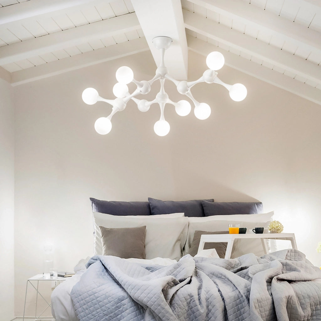 Plafoniera Contemporanea Nodino Metallo Bianco 9 Luci G9 3W 3000K Luce Calda