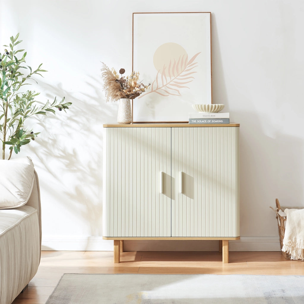 Credenza Ferrersp a 2 Ante Mobile Contenitore 80 x 80 x 40 cm - Effetto Rovere / Avena Oatmeal [en.casa]
