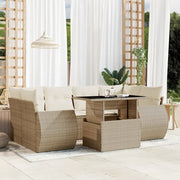 Set Divani da Giardino 7 pz con Cuscini Beige in Polyrattan