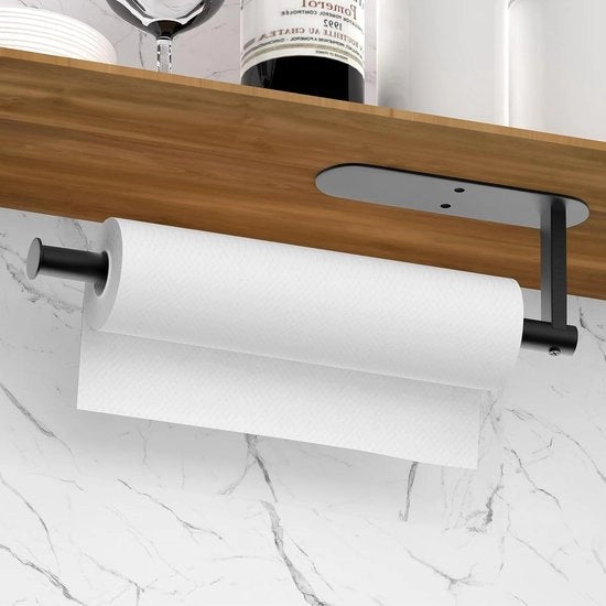 Sostegno per asciugamani da cucina 32 cm in acciaio inossidabile - Autoadesivo o forato - Per cucina e bagno - Sostegno per asciugamani da cucina appeso in nero