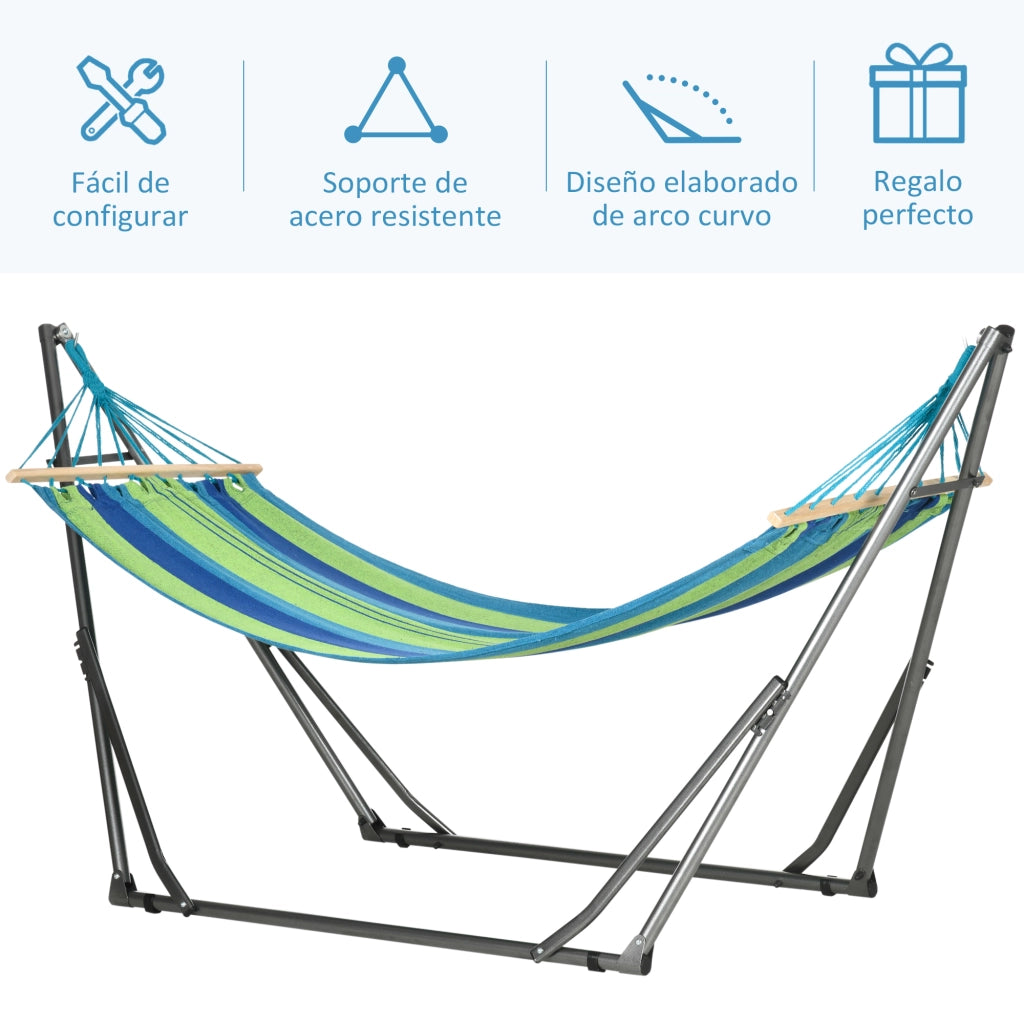 Amaca con Tendaio Pieghevole 2 in 1 ¨C zephmum ¨C 270x100x94 cm Blu e Verde