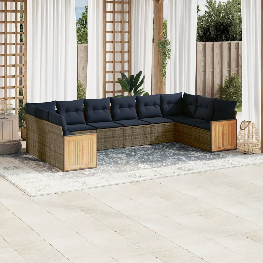 Set Divani da Giardino 10 pz con Cuscini Grigio in Polyrattan 3228007