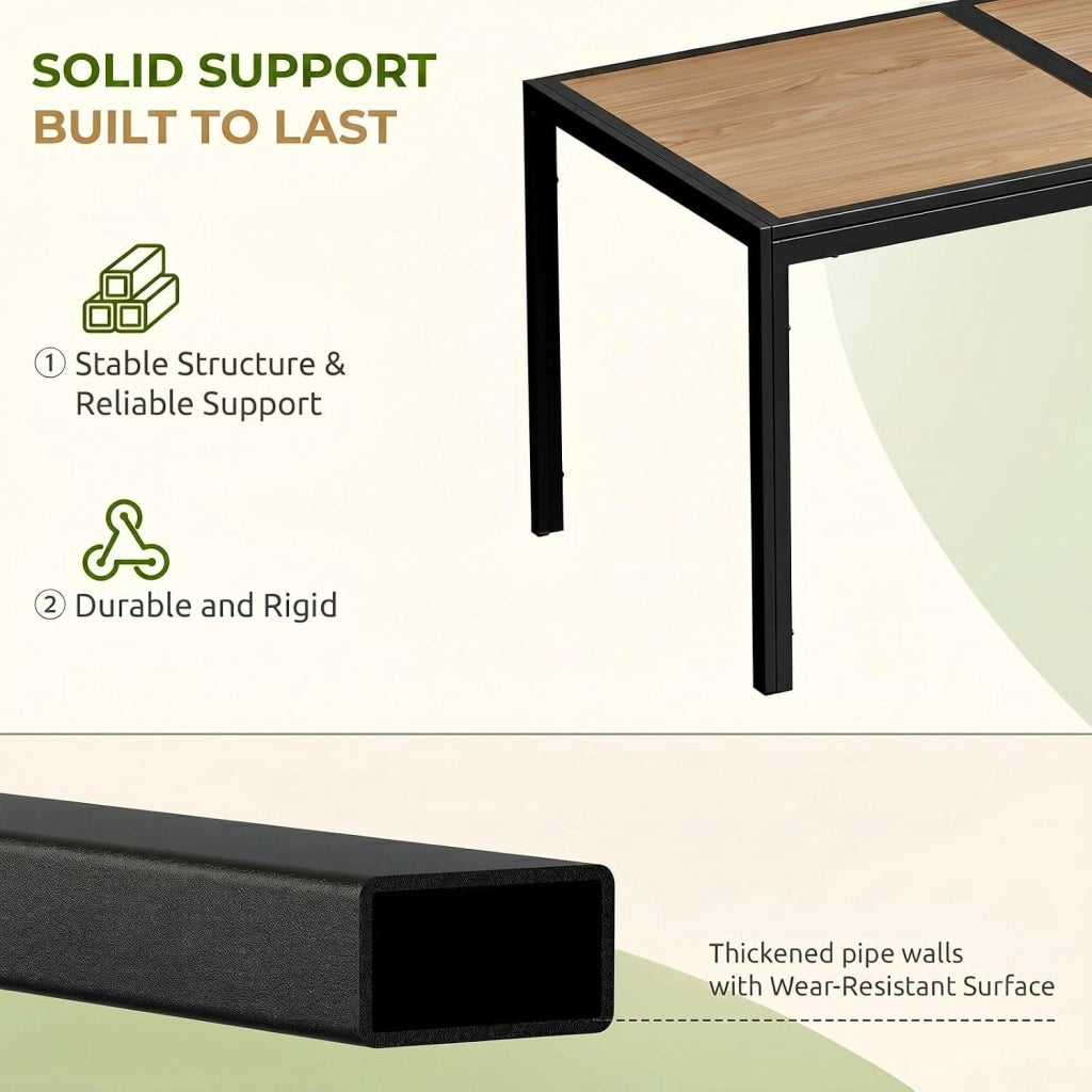 Tavolo da Giardino Grande 150×80×72cm DPC, Tavolo da Balcone Rettangolare, Tavolo da Pranzo per Esterno con Struttura in Metallo e Piedini Antiscivolo, per 4-6 Persone, Nero