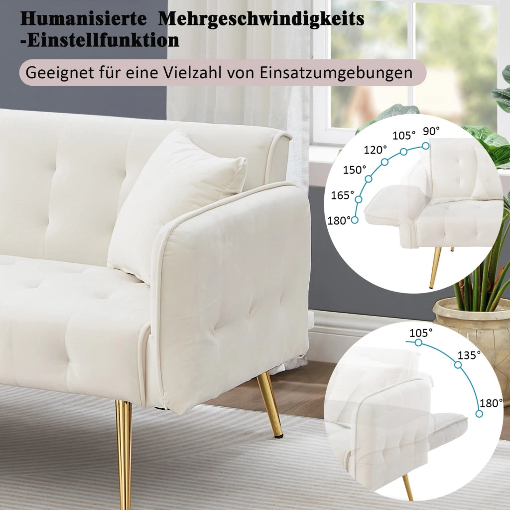 Divano letto 2 posti convertibile con schienale reclinabile; 215 x 81;5 cm; velluto bianco antico