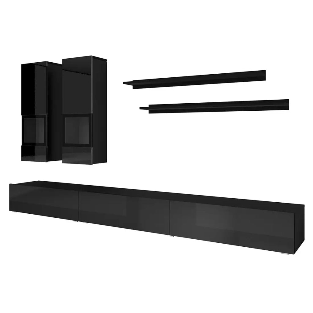 Set di mobili da soggiorno collezione RAMOS. Colore nero lucido. LED integrati.