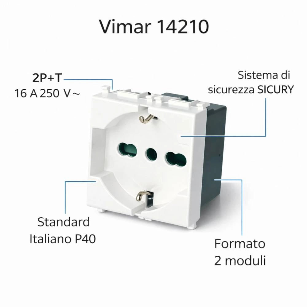 Presa universale vimar 14210 sicury 2p+t 16a 250v~ bianca