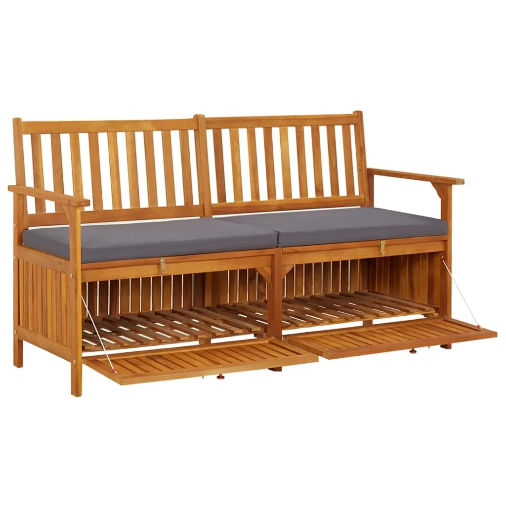 Panca da giardino mobili da esterno per patio contenitore per terrazza con cuscino 148 x 62 x 84 cm legno massello di acacia 02_0011797