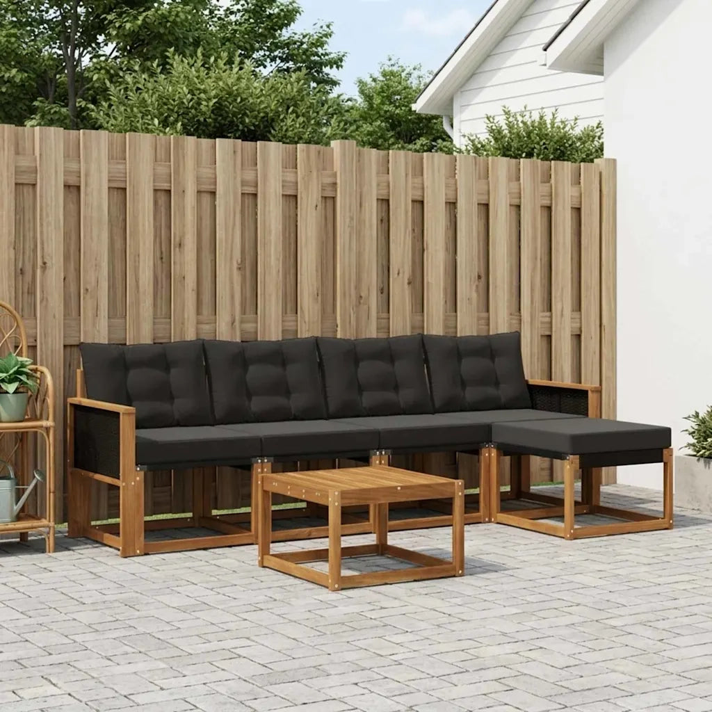 Set di divani da esterno con cuscino 6 pcs Naturale e Nero 3381896