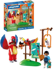 PLAYMOBIL | Animals & Friends | Zoo Mascotte | Mascotte dello zoo | uomo in costume da pappagallo con 3 uccelli tropical