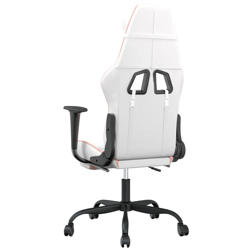 Sedia da Gaming | Sedia da e-sports con Poggiapiedi Bianco e Rosa in Similpelle