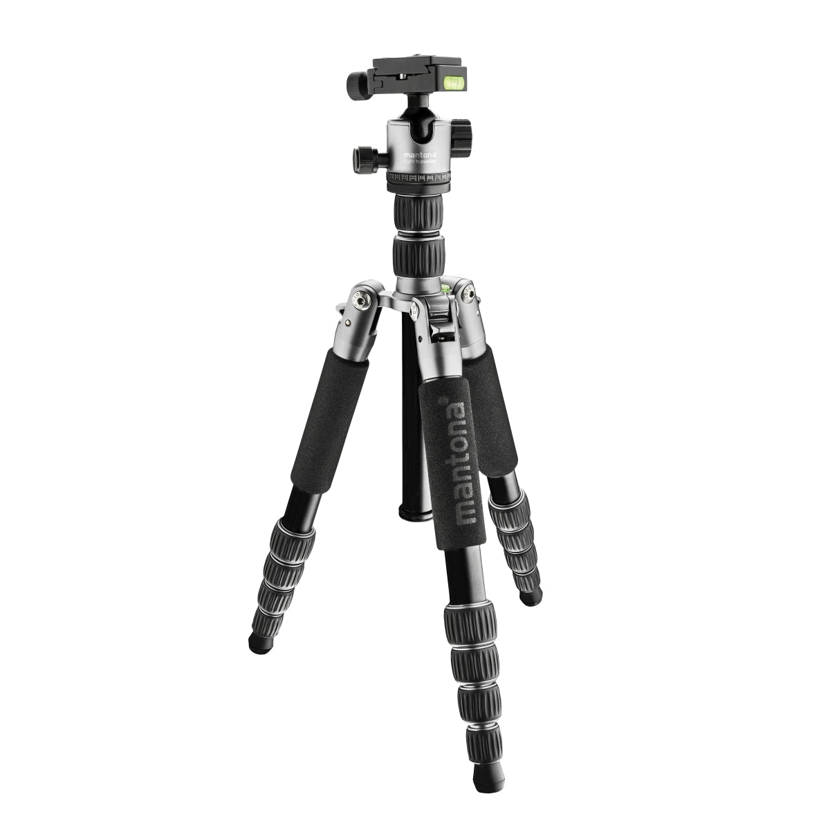 mantona treppiede da viaggio Light Traveller, robusto treppiede in alluminio per fotocamere leggere, testa a sfera + piastra intercambiabile (compatibile con Arca Swiss)