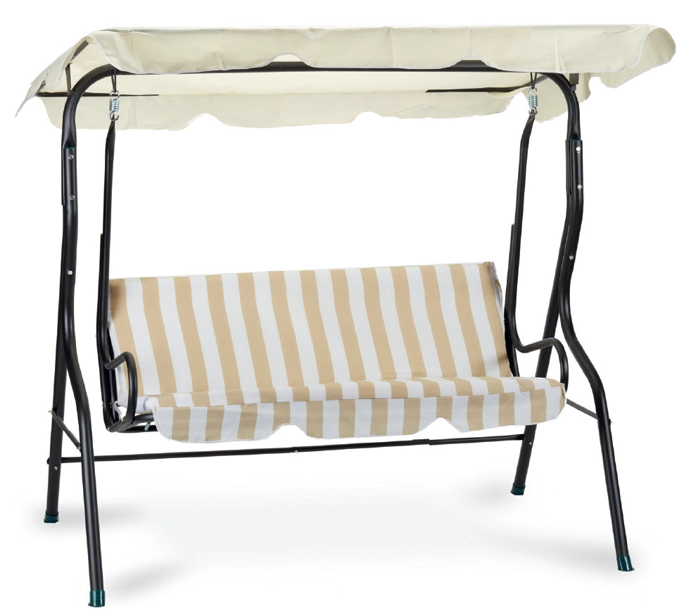 Dondolo tre posti con copertura, acciaio e poliestere 160 gr/mÂ², bianco beige 113x170 h.156cm Fredi