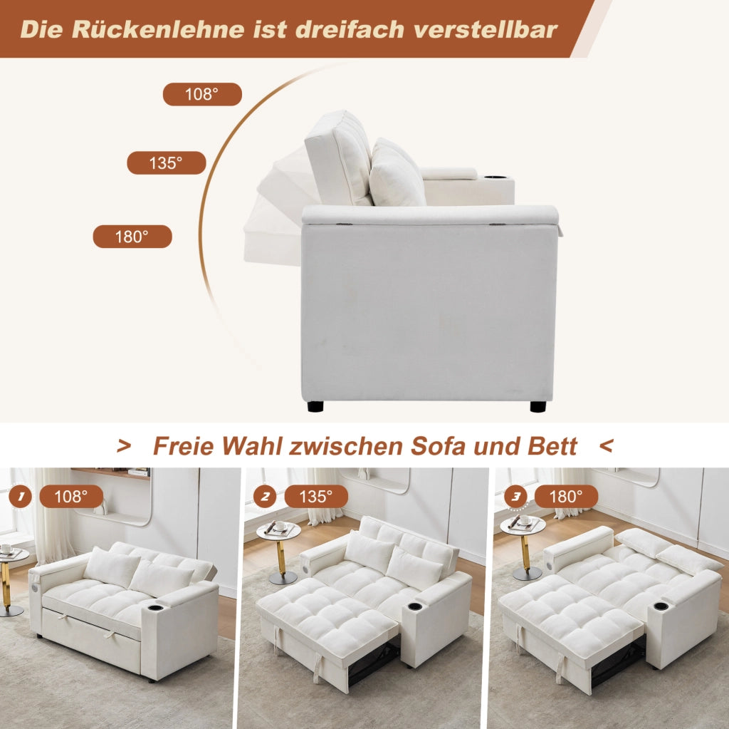 Divano letto pieghevole beige con USB, Type-C e tavolino