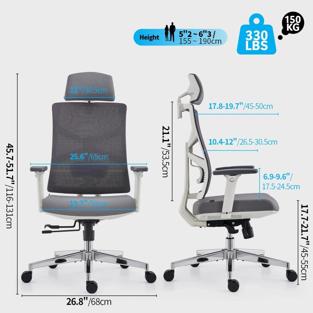 Sedia da Ufficio Ergonomica con Schienale Regolabile, Sedile Regolabile in Profondità, Braccioli 4D, Supporto Lombare e Poggiatesta 2D, Girevole a 360°, Design Moderno, Nera