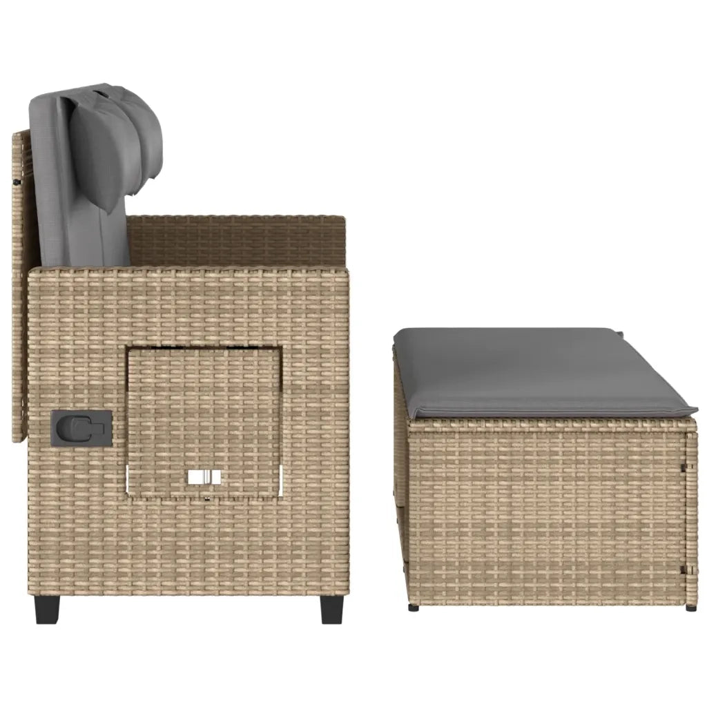 Panca Reclinabile da Giardino con Cuscini-Sgabello-Sedia da esterno Beige in Polyrattan 507799