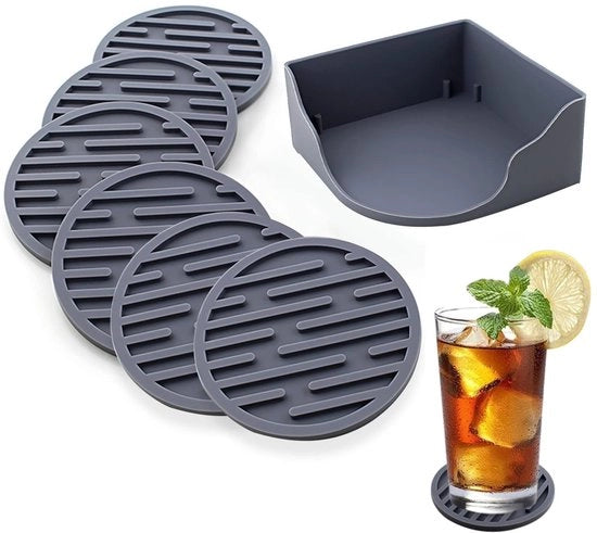 Onderzetters in silicone, 6-pack, con supporto, sottofondi spessi idrorepellenti, adatti per bevande fredde, trattamento antiscivolo, facile da pulire