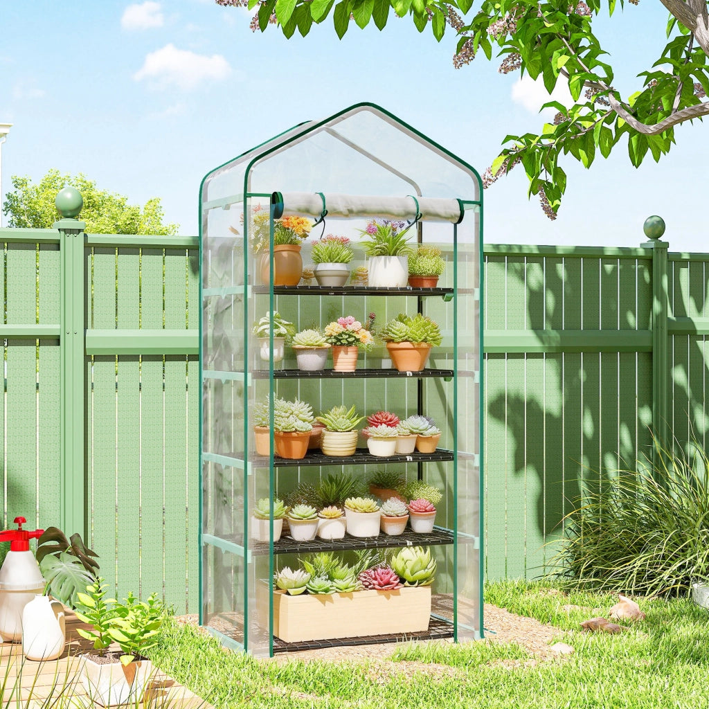 Serra da giardino 5 ripiani in PVC ¨C zephmum ¨C grigio acciaio 90x49x193cm