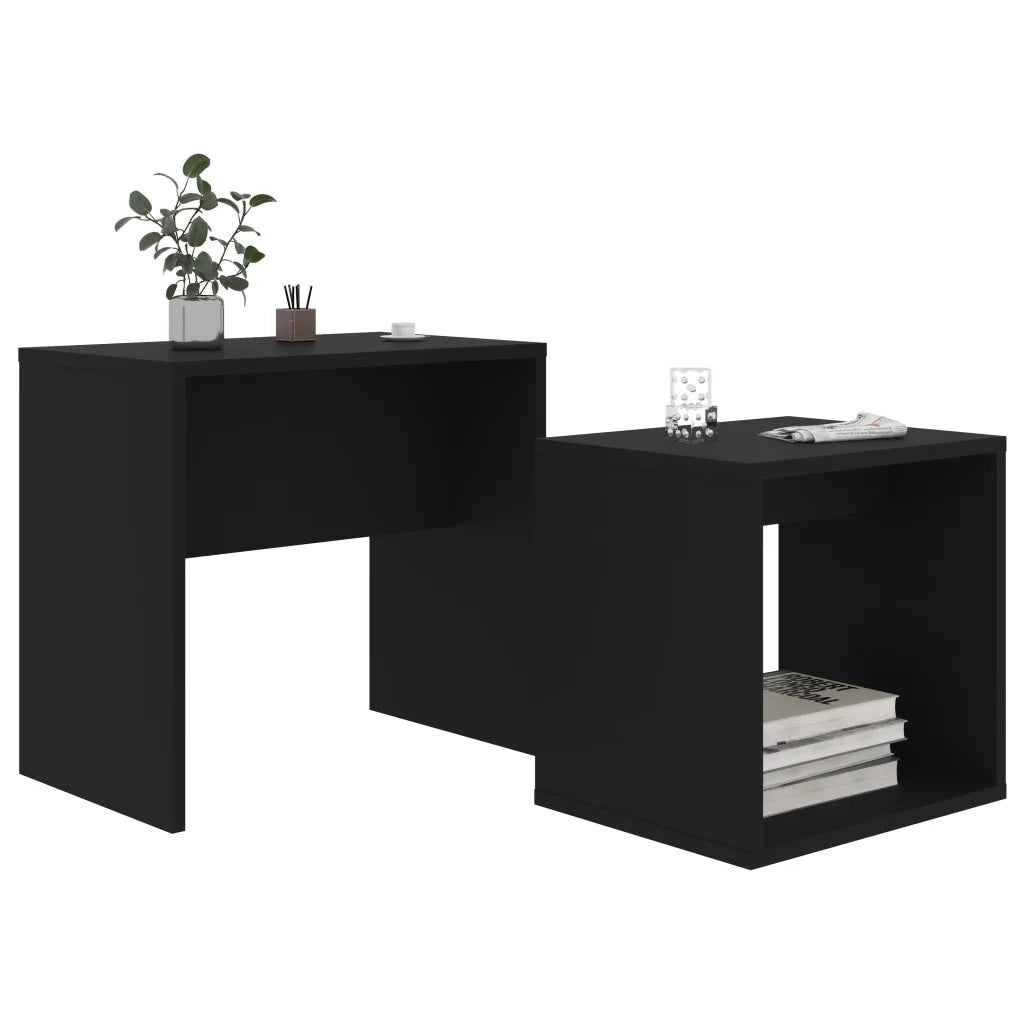 Set Tavolini da salotto | Tavolino da caff¨¨ | Tavolino da Soggiorno Nero 48x30x45 cm in Legno Multistrato
