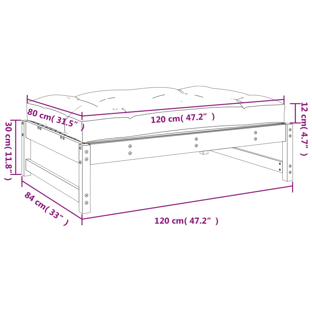Poggiapiedi Giardino Marrone Ambra 120x80cm Legno Massello Pino 825740