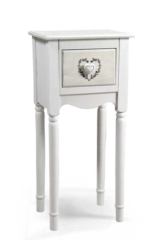 VINCY COMODINO CON DECORO CUORE E CASSETTO 33X26XH73 CM BIANCO