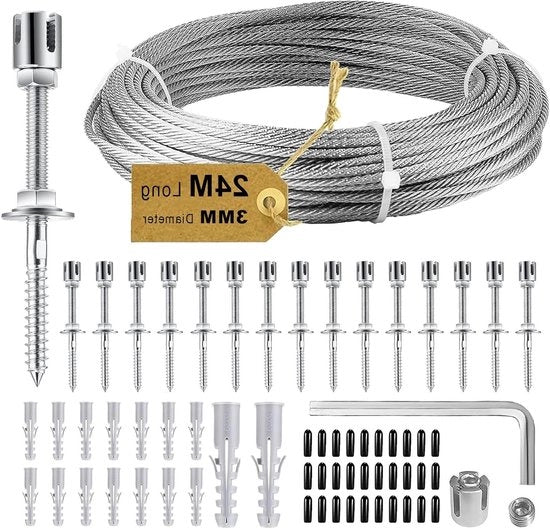 Supporto metallico per piante da arrampicata - Set di 12 supporti per parete e 24 m di cavo di filo