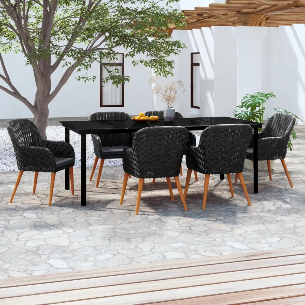 Set da Pranzo da Giardino 7 pz con Cuscini Nero 3099509