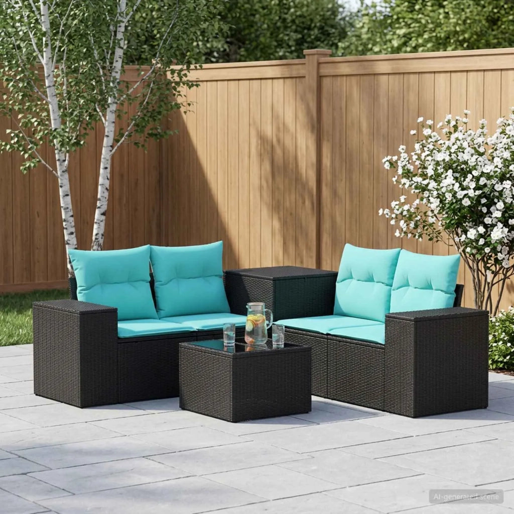 Set di divani 6 pz Nero e Blu Rattan sintetico e Acciaio 3447555