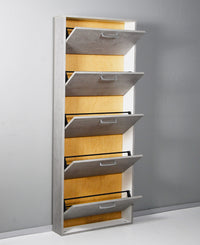 Scarpiera Salvaspazio 5 Ante 15 Paia 65x15x164 cm in Truciolare Nobilitato Cemento