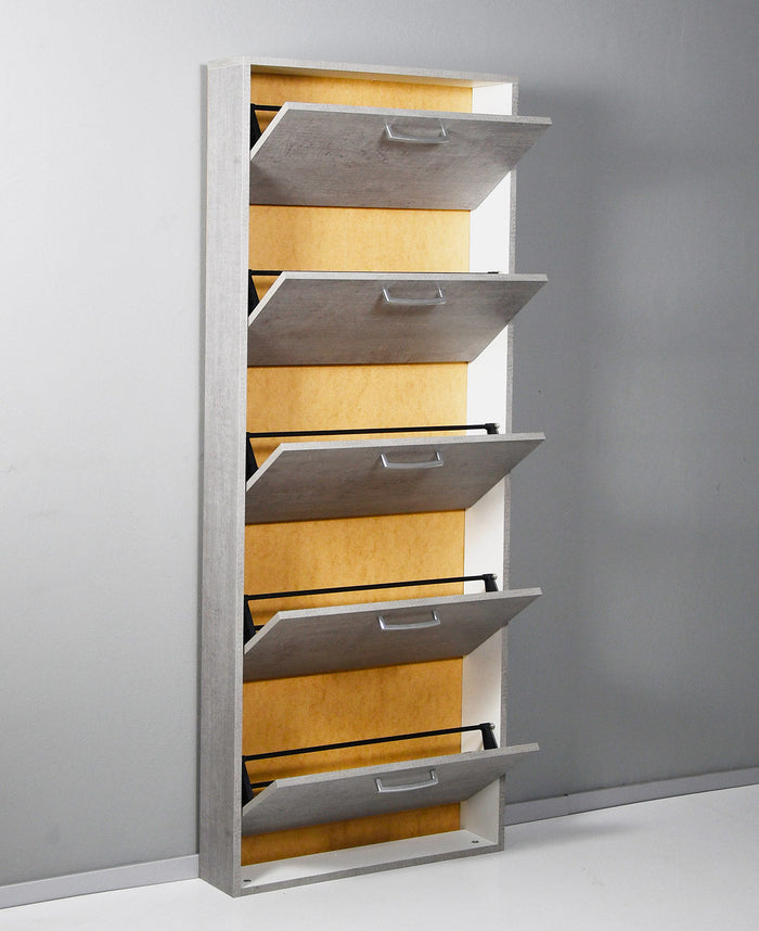 Scarpiera Salvaspazio 5 Ante 15 Paia 65x15x164 cm in Truciolare Nobilitato Cemento