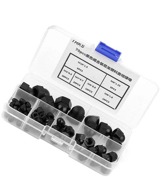 Viti Nylon a 5 facce - M3/M4/M5/M6/M8/M10 - 70 pezzi - Nero - Materiale di alta qualità - Previene la perdita - Viti