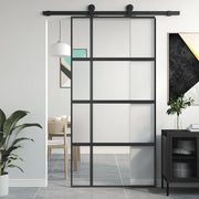 Porta Scorrevole Nera 102,5x205 cm Vetro Temperato e Alluminio 155230