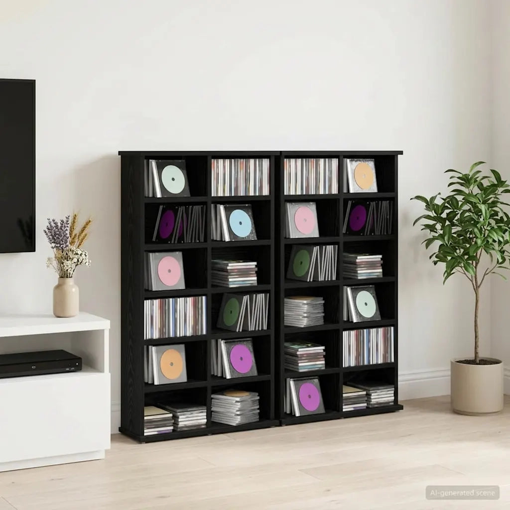 Mobile per CD 2 pz Rovere Nero 60 x 17 x 92 cm 8012733