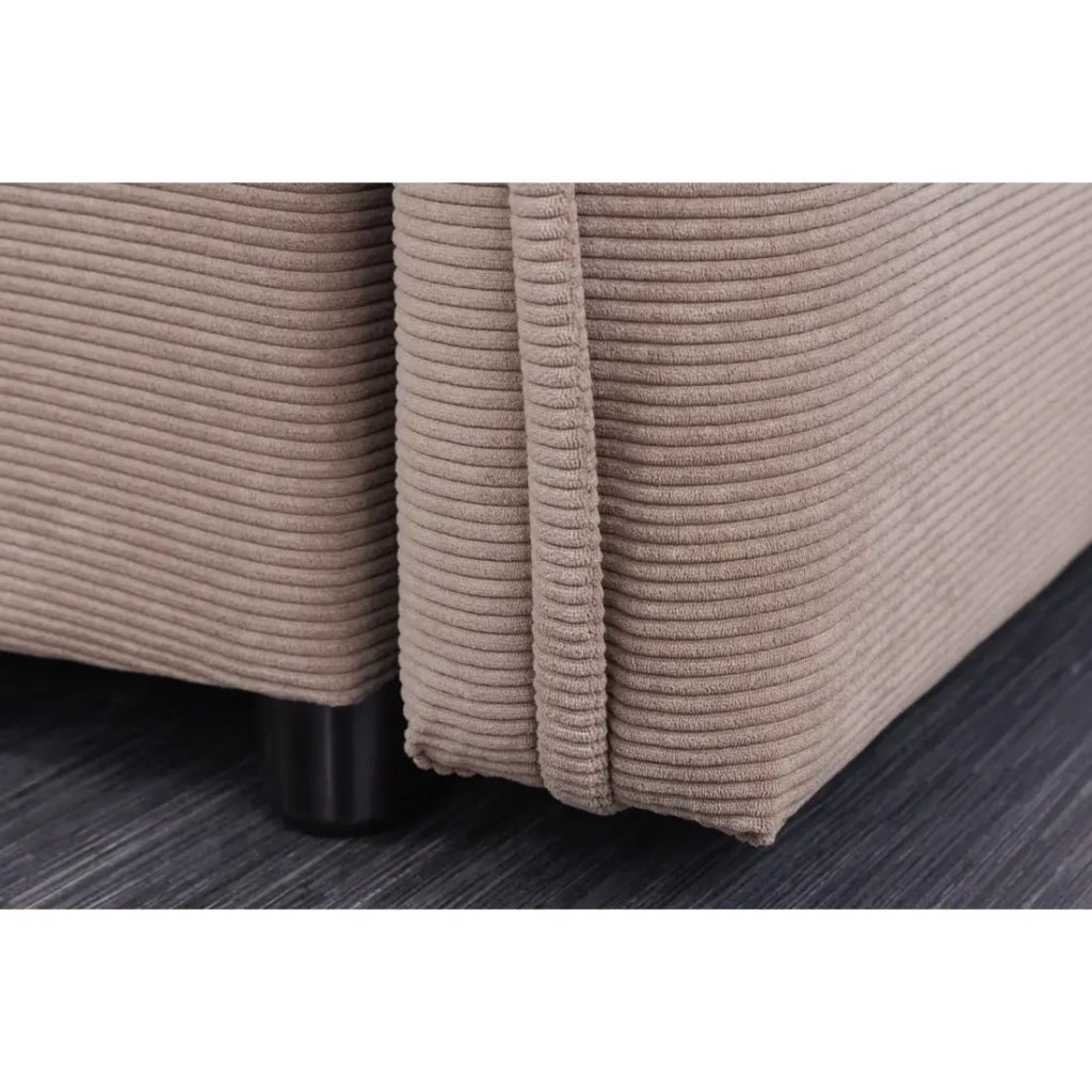 Divano destro CALDERO taupe trasformabile con contenitore – Divano letto in velluto a coste con spazio di stoccaggio integrato