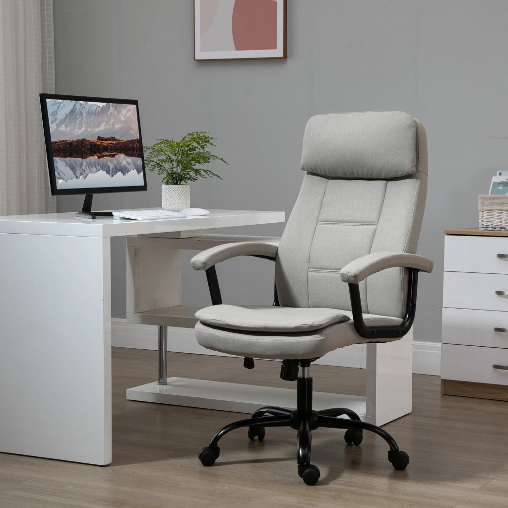 Poltrona da Ufficio Massaggiante Ergonomica con Schienale Reclinabile e Altezza Regolabile ¨C Zephmum ¨C Beige, Tessuto
